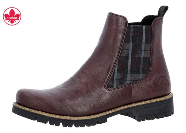 Rieker Damenstiefel brombeer/schwarz-karo